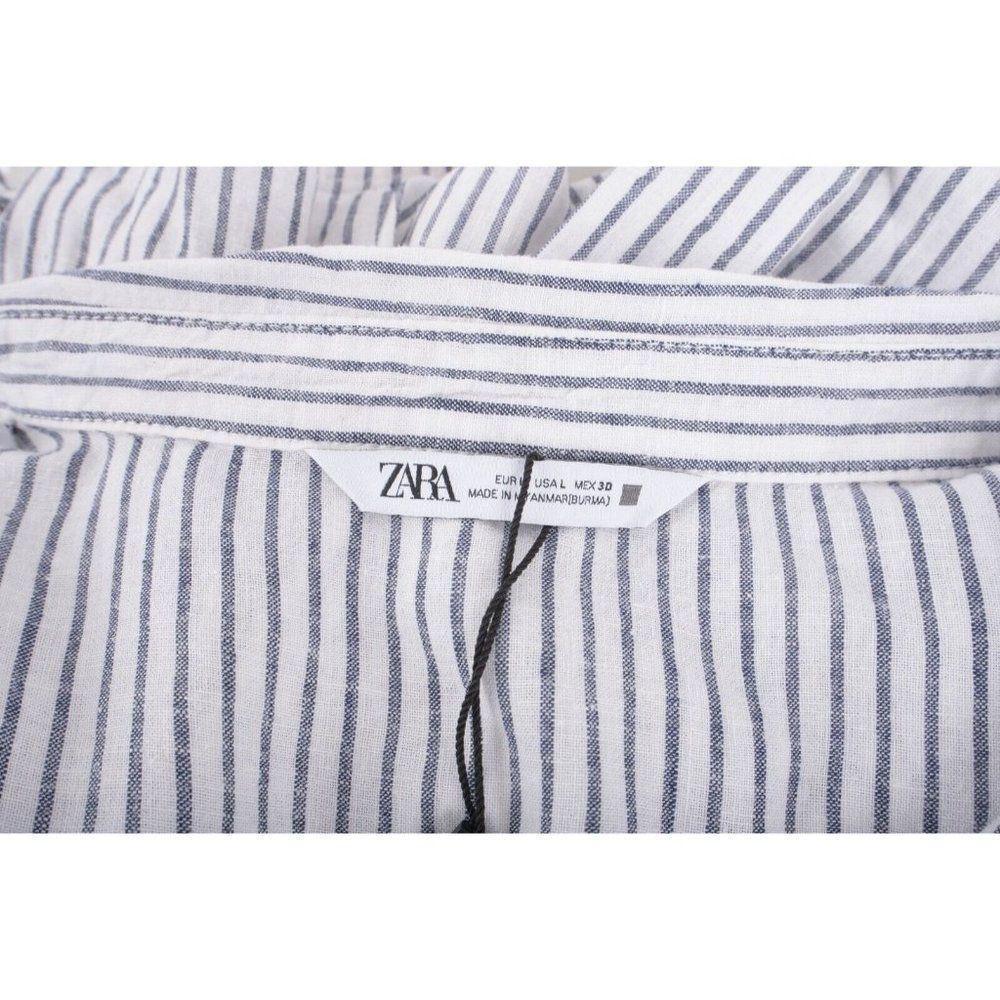 Zara Womens Knotted Blouse Top L White Gray Striped Button Front 2949/027 NWT - Picture 6 of 6
